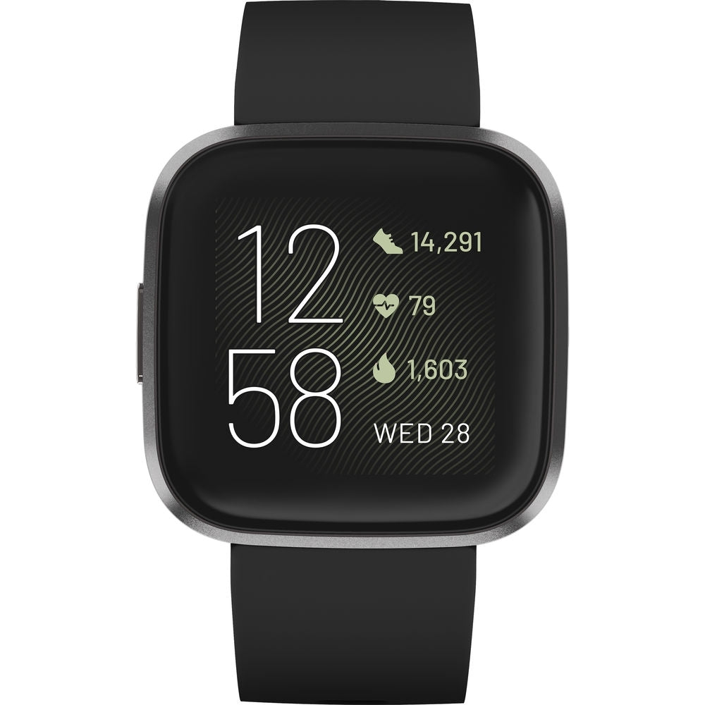Fitbit Versa 2 Health/Fitness Smartwatch Black Aluminum w/ Bonus Band FB507BKBKL