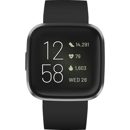 Fitbit Versa 2 Health/Fitness Smartwatch Black Aluminum w/ Bonus Band FB507BKBKL
