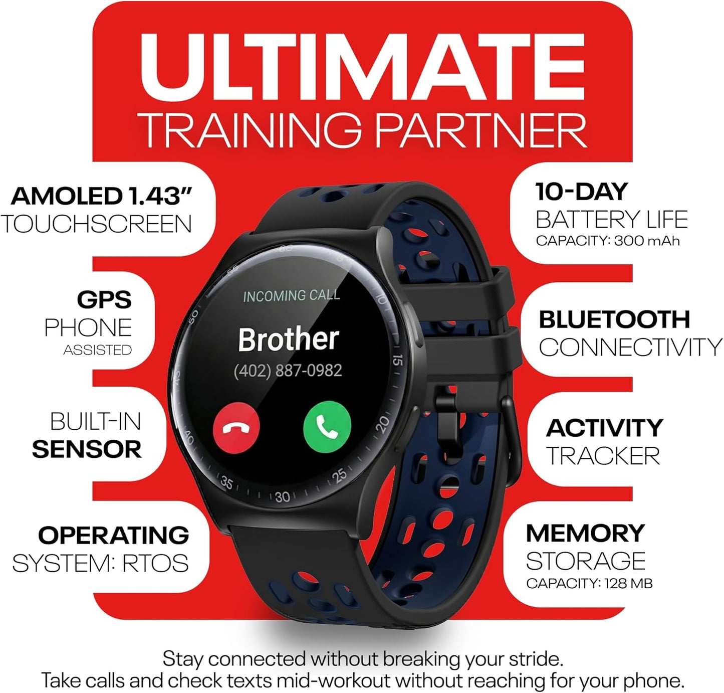 Reebok - PULSE Smartwatch with 1.43" AMOLED Display, 10-Day Battery Life, 80+ Sport Modes - Midnight Steel RPUS1-GG-US