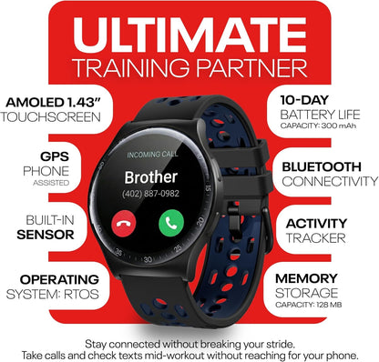 Reebok - PULSE Smartwatch with 1.43" AMOLED Display, 10-Day Battery Life, 80+ Sport Modes - Midnight Steel RPUS1-GG-US
