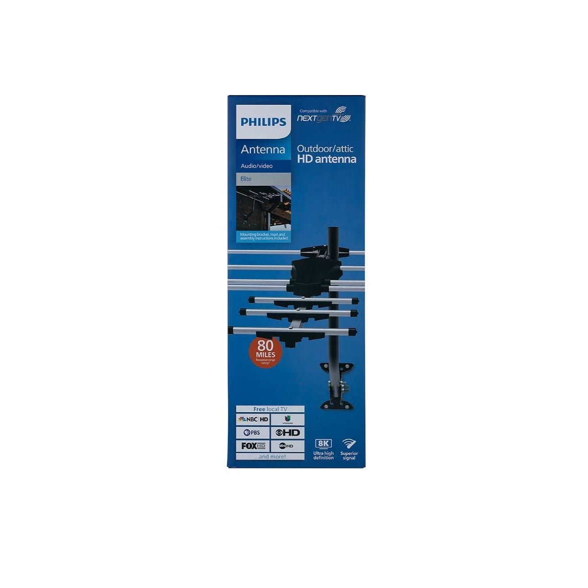 Philips Elite Outdoor/Attic HD Antenna - 80 Mile Range SDV3824B/37