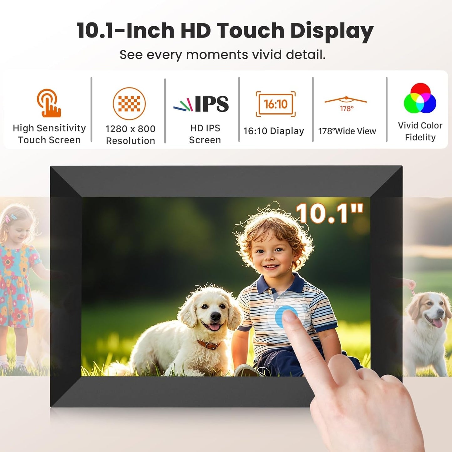 Uhale Digital Picture Frame Wi-Fi 10.1 Inch, Electronic Photo Frames 1280 x 800 HD IPS Touch Screen, Auto Rotate F-102KZ