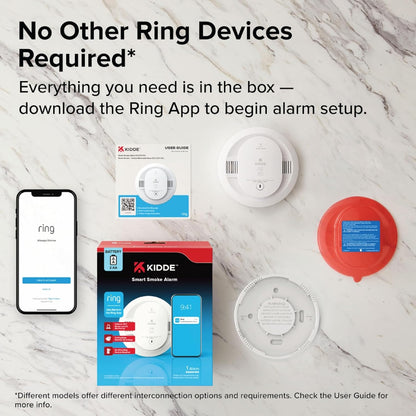 Kidde - Battery Powered Ring App Enabled Smart Smoke Detector, Voice Alerts, Wire-Free Interconnect Alarm RGSDR-RW