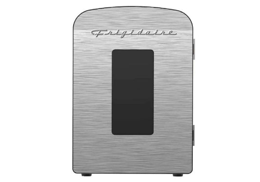 Frigidaire Portable 9-Can Mini Cooler Fridge Brushed Stainless Rugged, Window, EFMIS189-SS, Clear Door
