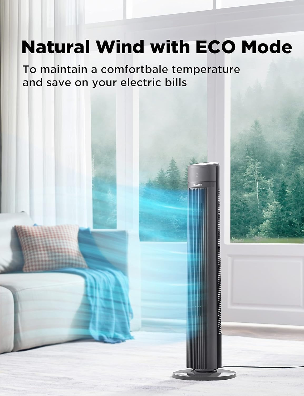 PELONIS 40'' Oscillating Tower Fan, 3 Speed Settings, 3 Modes, 15-Hour Timer, LED Display Black PFT40A4AGB