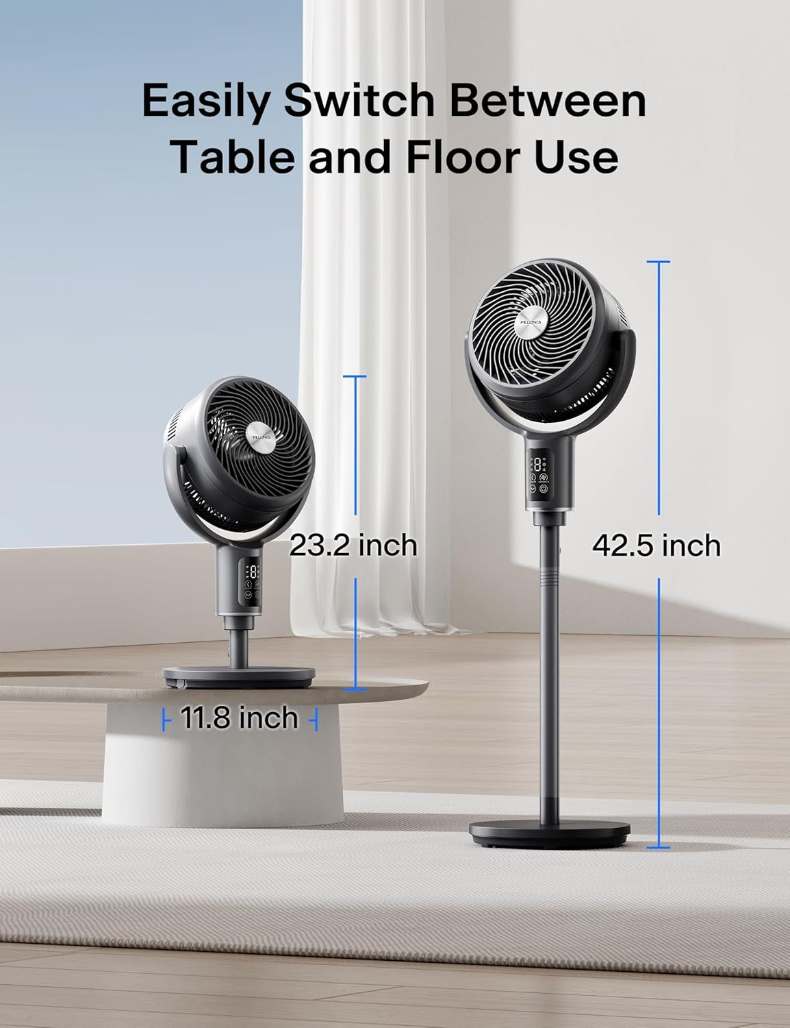 PELONIS AeroFan Pedestal Air Circulator for Bedroom - Oscillating Standing Fan with Remote Control, LED Display, 9 Speeds, 20dB PSFAS07D5ALG