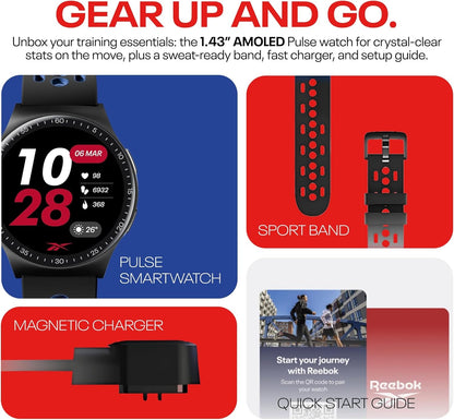 Reebok - PULSE Smartwatch with 1.43" AMOLED Display, 10-Day Battery Life, 80+ Sport Modes - Midnight Steel RPUS1-GG-US