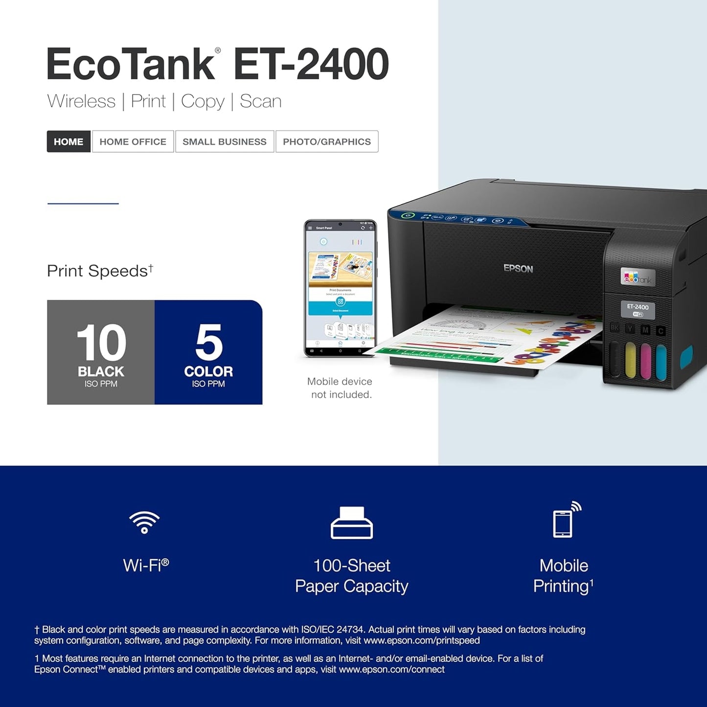 Epson - EcoTank ET-2400 Wireless Color All-in-One Cartridge-Free Supertank Printer with Scan and Copy - Black C11CJ67201