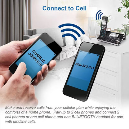 AT&T 4-Handset Cordless Phone with Unsurpassed Range with Bluetooth Connect to Cell and Smart Call Blocker and Answering System DLP73450