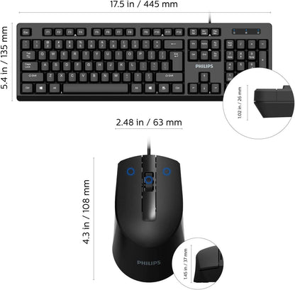 Philips SPT6234 USB Wired Keyboard & Mouse Combo for PC Laptop Windows & MacOS