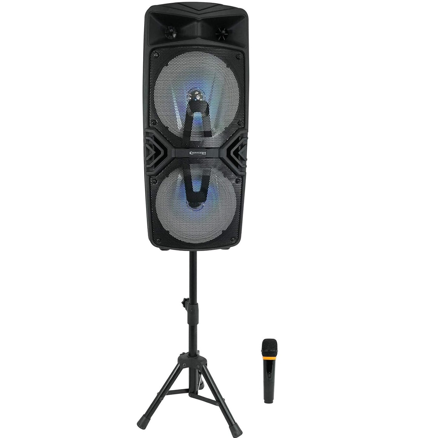 Technical Pro STAGE28 Dual 8" Rechargeable LED Bluetooth Speaker + Stand + Mic