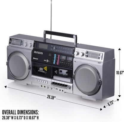 aiwa Retro Boombox CD Player with Cassette Recording, Bluetooth 5.0, FM/AM Radio, USB/SD/AUX Inputs AI7012