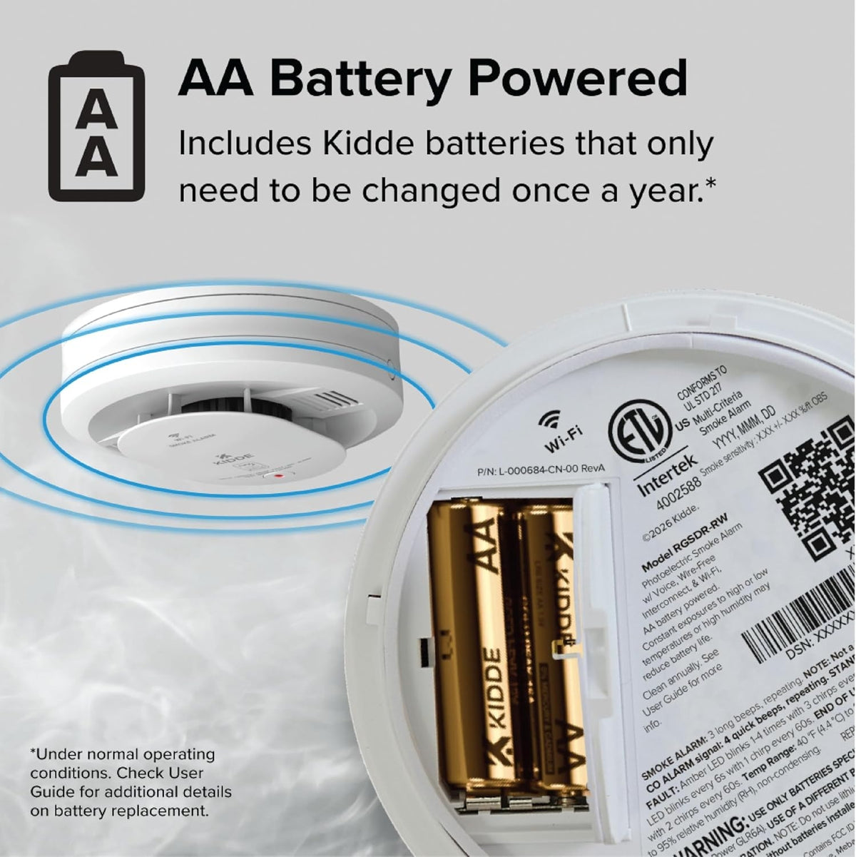 Kidde - Battery Powered Ring App Enabled Smart Smoke Detector, Voice Alerts, Wire-Free Interconnect Alarm RGSDR-RW