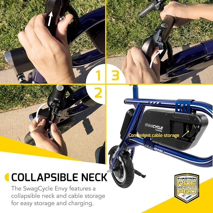 Swagtron SwagCycle SCE-1 Envy 250W Electric Bike Blue Collapsible Frame 36860-4