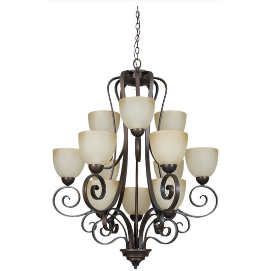 Sunset Lighting F5269-26 3-TIER Chandelier Buttercup Glass, Tique Finish -12-LT 3-TIER 60W MB PROVANO CHANDELIER