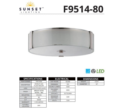 Luminance F9514-80 Light Bulb 18" LED Rowley Flush Mount