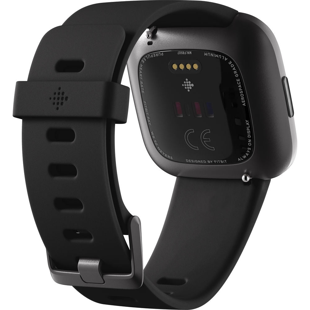 Fitbit Versa 2 Health/Fitness Smartwatch Black Aluminum w/ Bonus Band FB507BKBKL