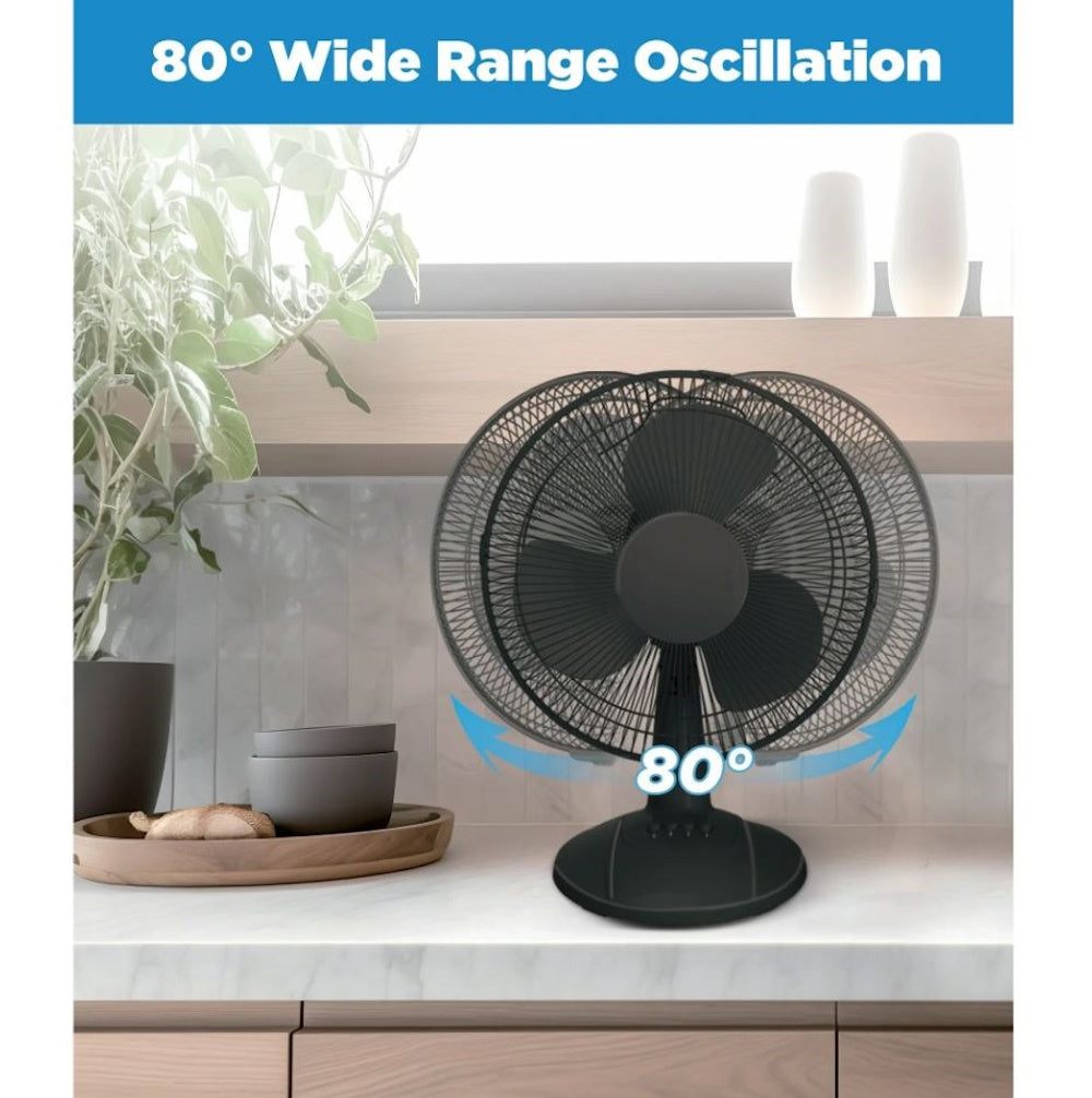 Mainstays 12" 3-Speed Oscillating Table Fan, FT30-8MBB, Black