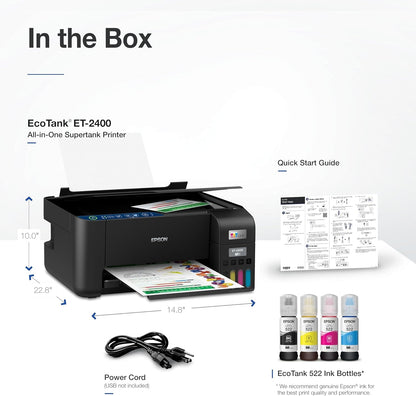 Epson - EcoTank ET-2400 Wireless Color All-in-One Cartridge-Free Supertank Printer with Scan and Copy - Black C11CJ67201