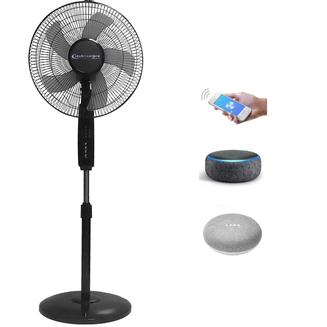 Technical Pro WIFI Enabled 16" Smart Oscillating Pedestal Fan with Voice Control FXA16 Black