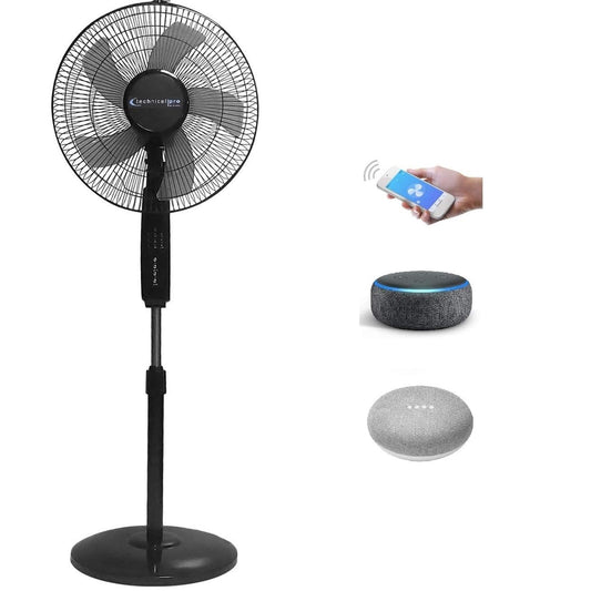 Technical Pro WIFI Enabled 16" Smart Oscillating Pedestal Fan with Voice Control FXA16 Black