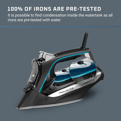 Rowenta Iron Smart Temp Stainless Steel Soleplate Steam Iron 380 Microsteam Holes, 1725 Watts Ironing DW3261, Black