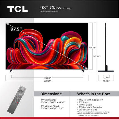 TCL 98 inch Class QM8L Series 4K SQD-Mini LED Smart Google TV 98QM8L