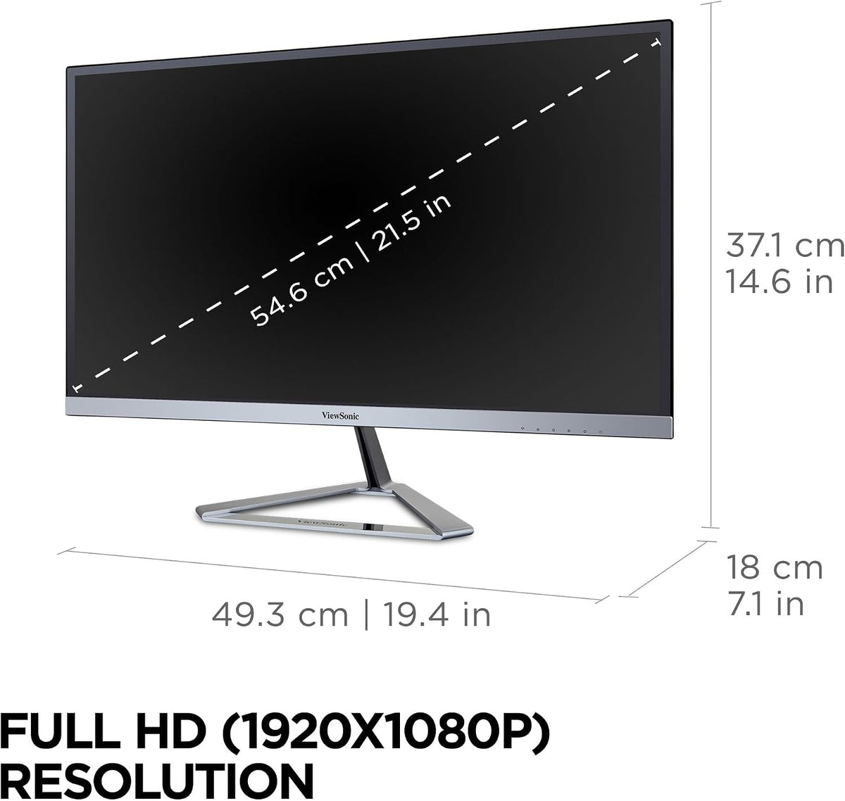 ViewSonic 22" IPS LCD FHD Monitor 1920 x 1080 75Hz 14ms DisplayPort VGA, HDMI Silver VX2276-SMHD