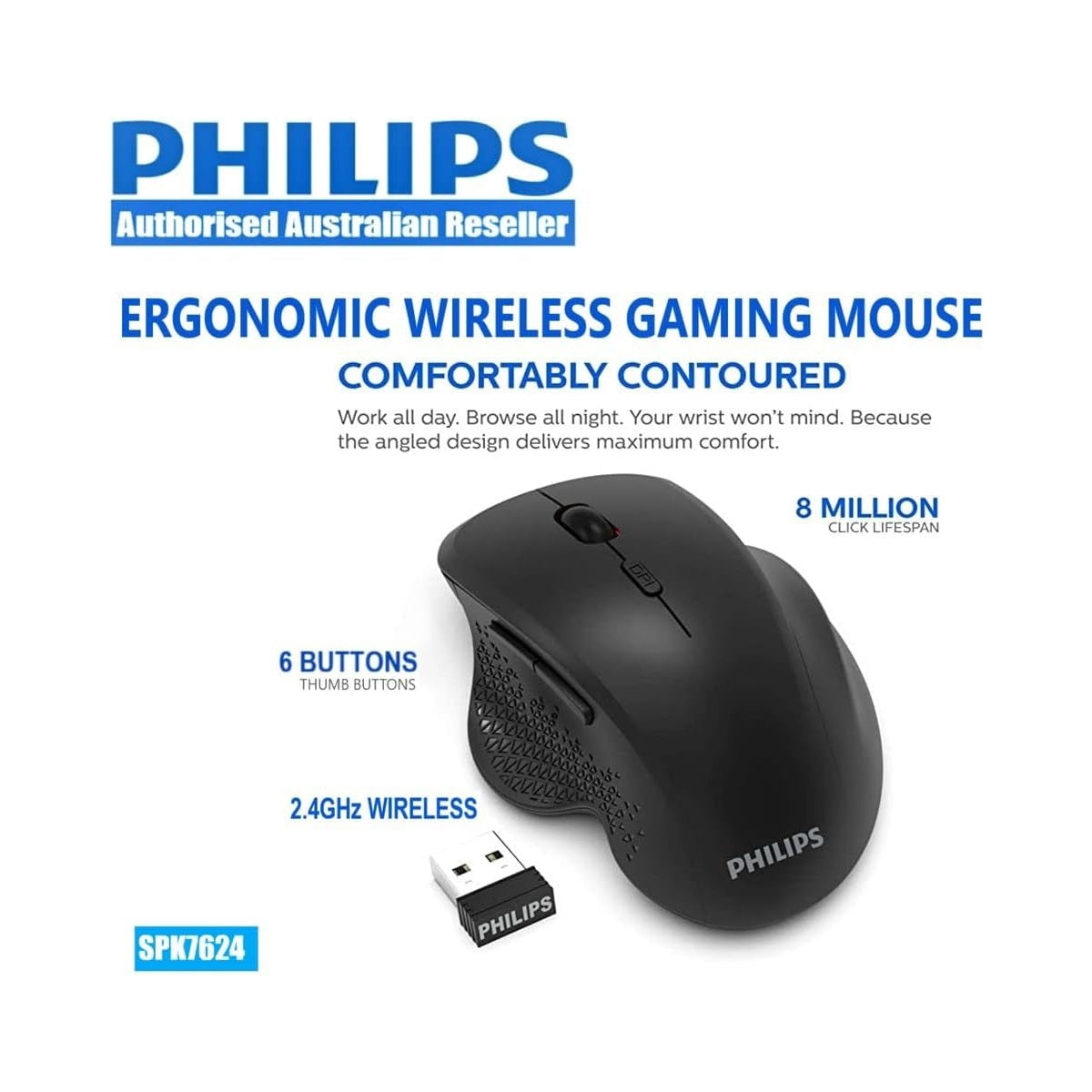 Philips SPK7624 Wireless 6-button Gaming Mouse Black