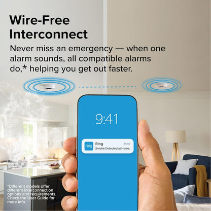 Kidde - Battery Powered Ring App Enabled Smart Smoke Detector, Voice Alerts, Wire-Free Interconnect Alarm RGSDR-RW
