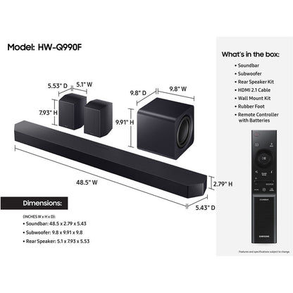 SAMSUNG Q-Series Soundbar 11.1.4 ch w/ Subwoofer and Rear Speaker - Graphite Black HW-Q990F/ZA