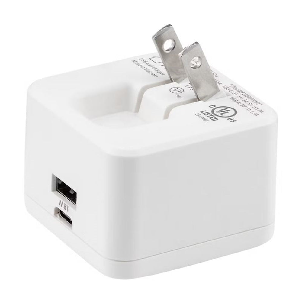 Philips AC-USB Wall Chargers, 2 pack DLP3743W/37-T1-DI1, 1x 7.5W USB-A port, 1x 18W power deliver USB-C port for 25.5W