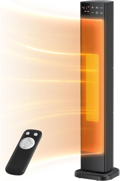 PELONIS 30” 1500W Ceramic Tower Space Heater with Adjustable Thermostat for Large Room PSHC30TD4BB