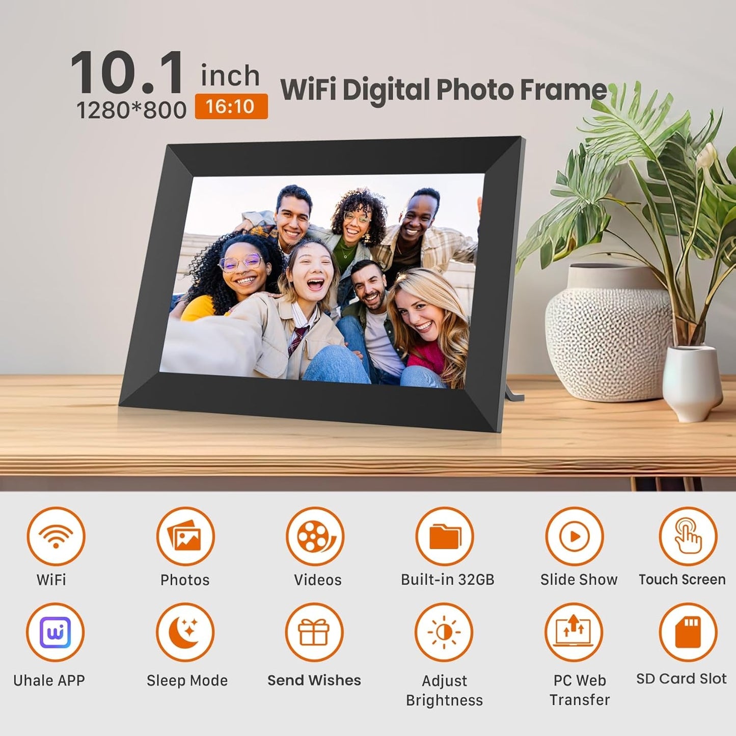 Uhale Digital Picture Frame Wi-Fi 10.1 Inch, Electronic Photo Frames 1280 x 800 HD IPS Touch Screen, Auto Rotate F-102KZ