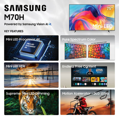 Samsung M70H 75" 4K HDR Smart Mini-LED TV UN75M70HAFXZA