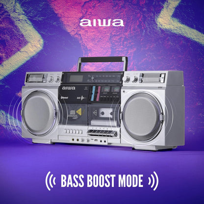 aiwa Retro Boombox CD Player with Cassette Recording, Bluetooth 5.0, FM/AM Radio, USB/SD/AUX Inputs AI7012