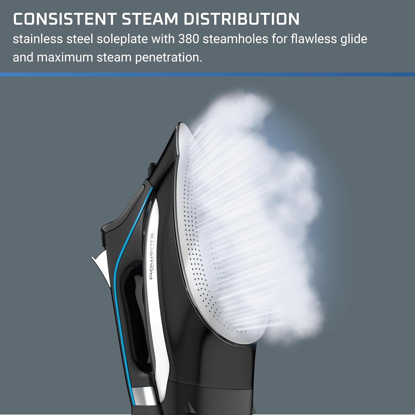 Rowenta Iron Smart Temp Stainless Steel Soleplate Steam Iron 380 Microsteam Holes, 1725 Watts Ironing DW3261, Black