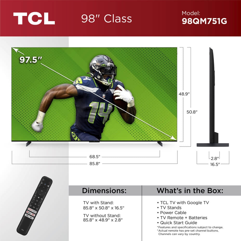 TCL - 98" Class QM7-Series 4K UHD HDR QD Mini LED Smart Google TV 98QM751G