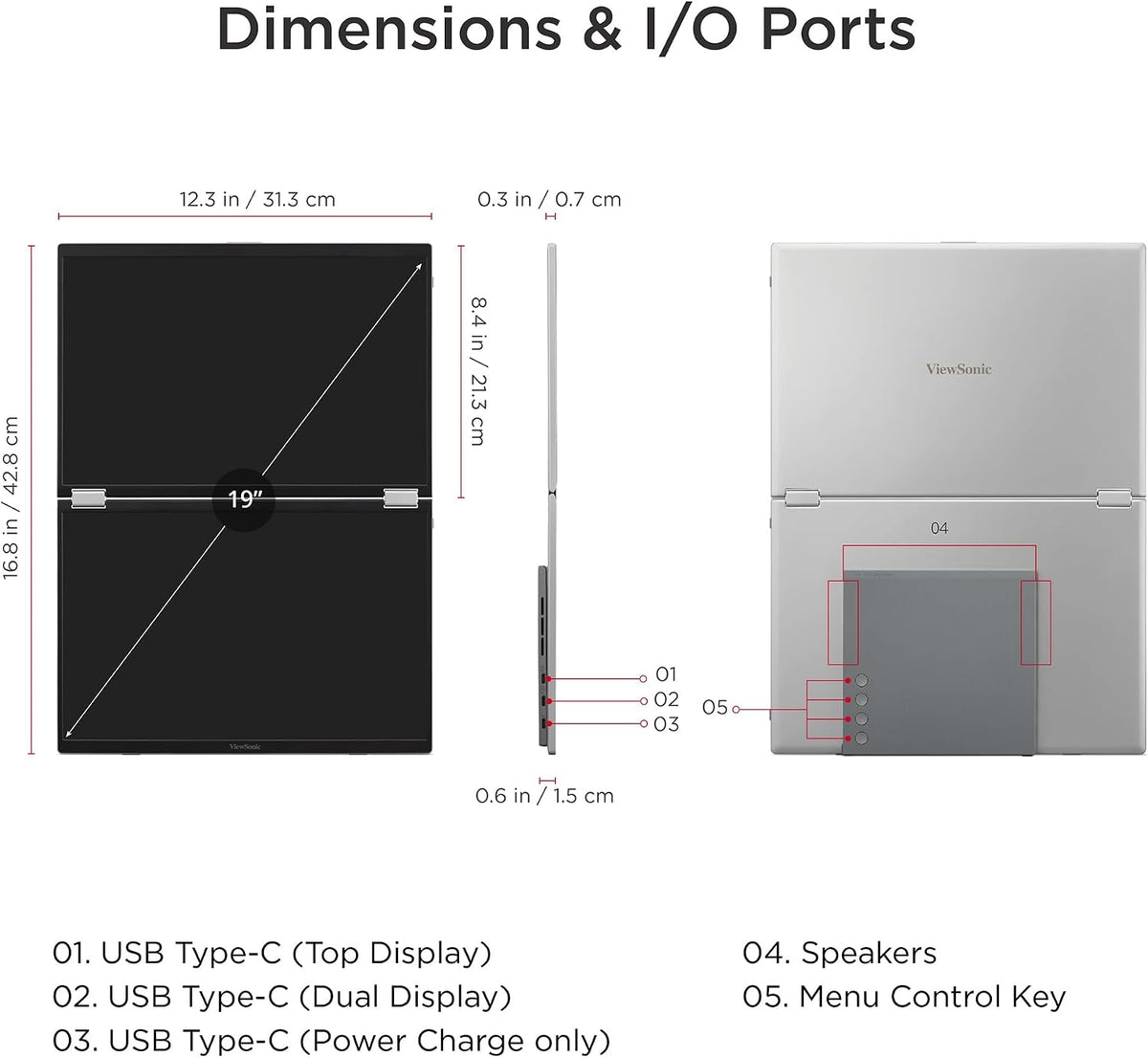 ViewSonic VG1457 14" 1920 x 1200 60 Hz Foldable IPS WUXGA Dual-Screen Portable Monitor