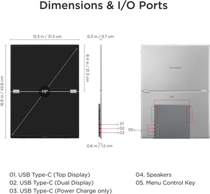 ViewSonic VG1457 14" 1920 x 1200 60 Hz Foldable IPS WUXGA Dual-Screen Portable Monitor
