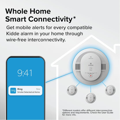 Kidde - Battery Powered Ring App Enabled Smart Smoke Detector, Voice Alerts, Wire-Free Interconnect Alarm RGSDR-RW