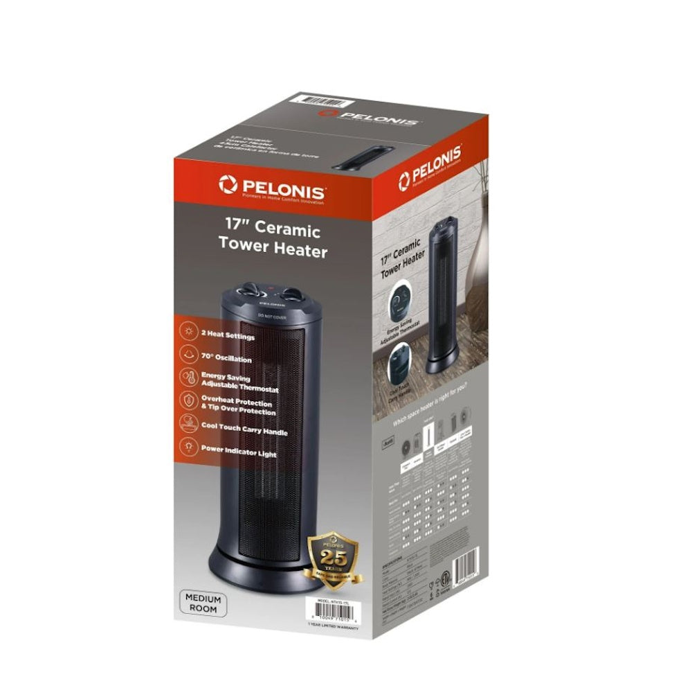 Pelonis 17" 1500W Ceramic Tower Space Heater Black NTH15-17L