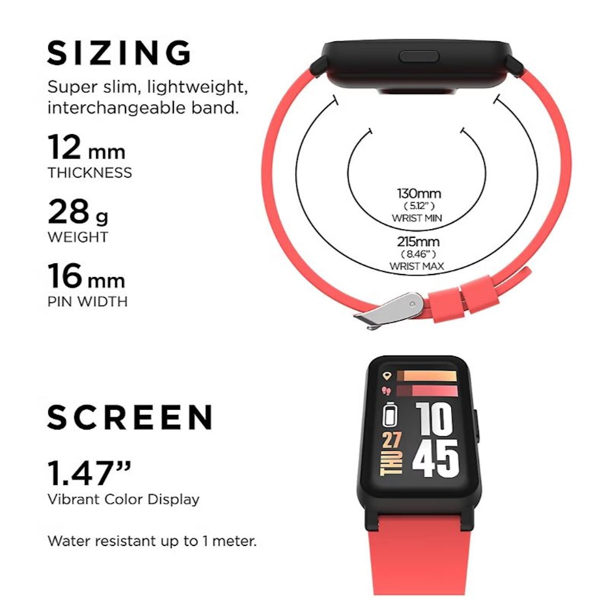 iTouch Active 4 Unisex Coral Smartwatch Fitness Tracker TC4S01-G14