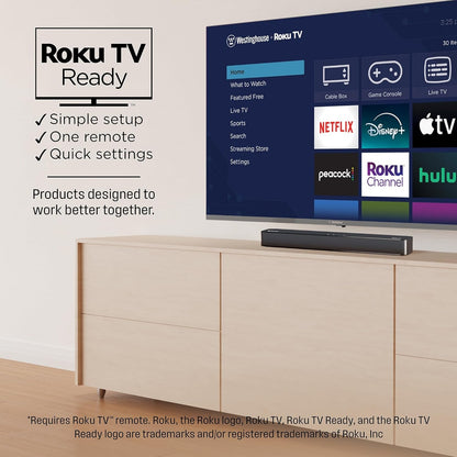 Westinghouse - 2.0 Mini Sound Bar w/ Dolby Atmos, Dolby Digital Plus, Bluetooth & Roku TV Ready - Black WS200AM