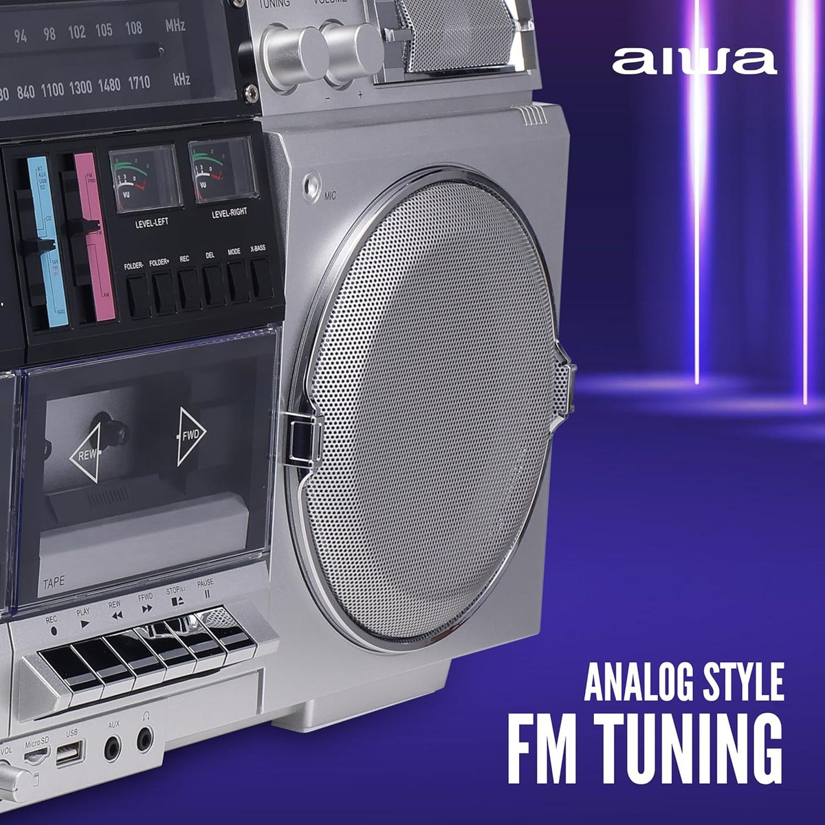 aiwa Retro Boombox CD Player with Cassette Recording, Bluetooth 5.0, FM/AM Radio, USB/SD/AUX Inputs AI7012