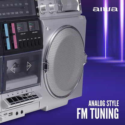 aiwa Retro Boombox CD Player with Cassette Recording, Bluetooth 5.0, FM/AM Radio, USB/SD/AUX Inputs AI7012