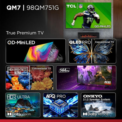 TCL - 98" Class QM7-Series 4K UHD HDR QD Mini LED Smart Google TV 98QM751G