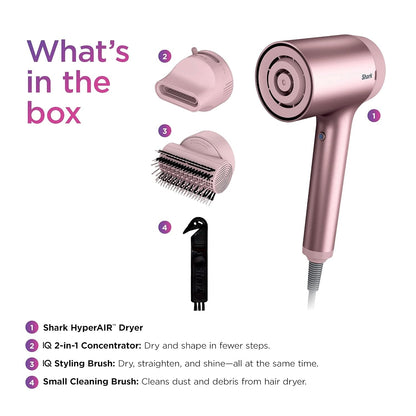 Shark HD112PKBRN HyperAIR Fast-Drying Hair Blow Dryer with IQ 2-in-1 Concentrator and Styling Attachments