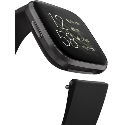 Fitbit Versa 2 Health/Fitness Smartwatch Black Aluminum w/ Bonus Band FB507BKBKL