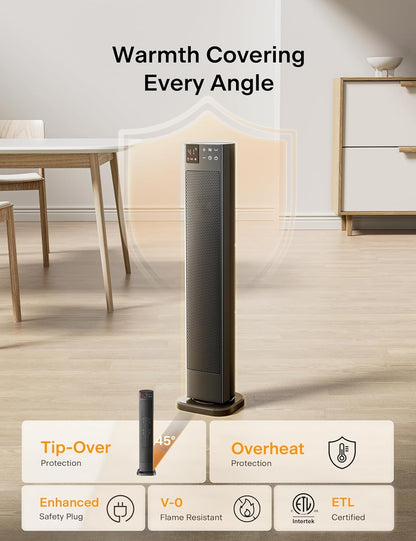 PELONIS 30” 1500W Ceramic Tower Space Heater with Adjustable Thermostat for Large Room PSHC30TD4BB